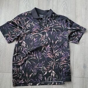 IZOD Men's Black Leaf Print Golf Shirt